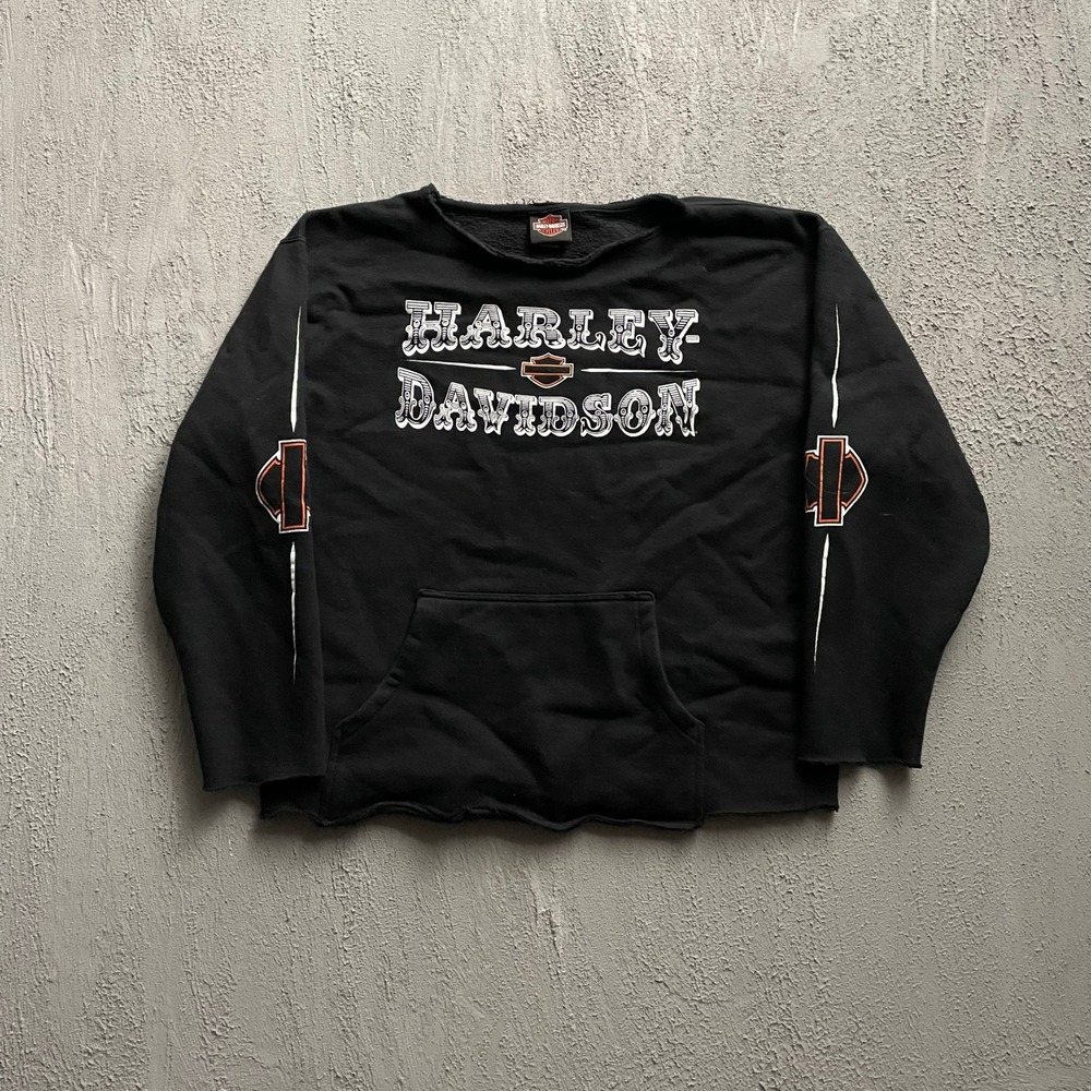 Vintage Harley Davidson raw hem sweatshirt mens Large black 2000s y2k